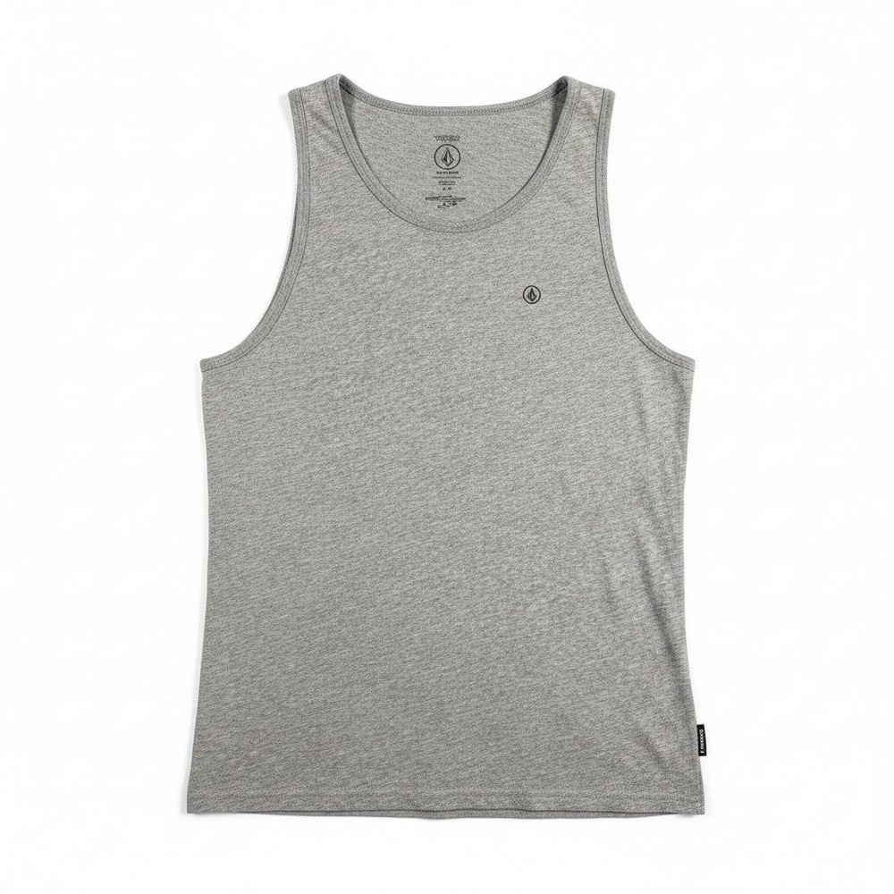 Volcom Tank Top Mens Medium Gray Modern Fit Cotton Blend Logo Sleeveless Casual